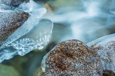 Kışın buz sarkıtları ile nehir