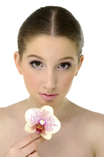 Beauty with orchid — Stock Photo, Image