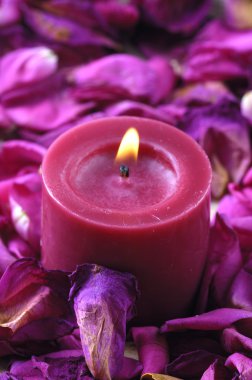 Mumlar kırmızı gül yaprakları ile