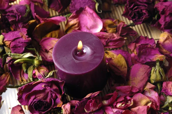 Pétalos de rosas y velas —  Fotos de Stock