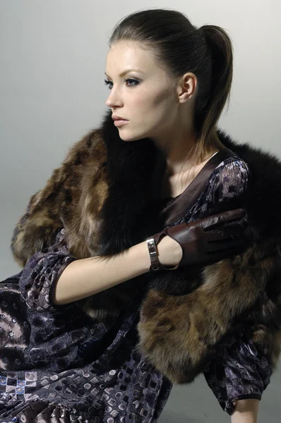 Girl with winter fur — Stock Photo, Image