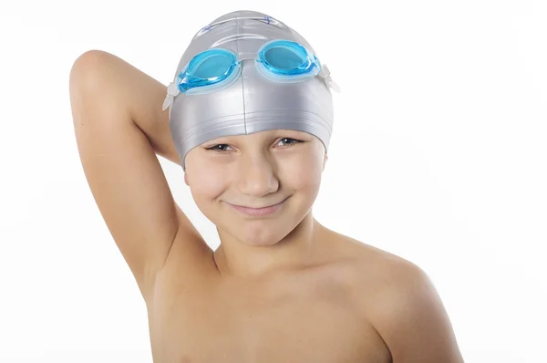 Boy swimmer with swimming goggles — Stock Photo, Image