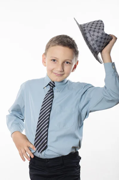 Ragazzo in camicia e cravatta su sfondo bianco — Foto Stock