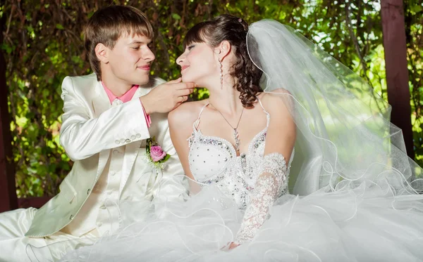 Gyönyörű menyasszony és a vőlegény smilling — Stock Fotó