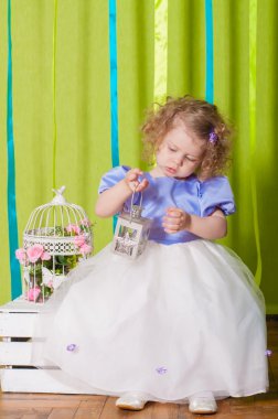 küçük kız güzel bir elbise ile birdcages