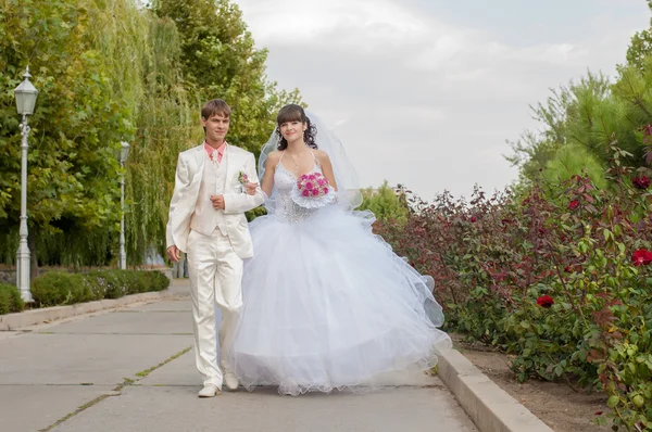 Young and beautiful bride and groom — Stock Photo, Image