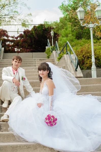 年轻、 漂亮的新娘和新郎 — 图库照片