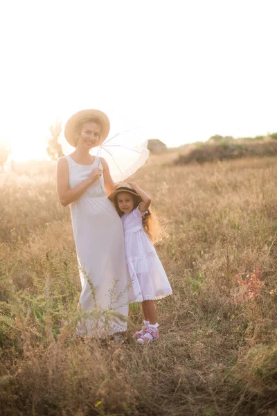 Cute Little Girl Long Blond Curly Hair Her Mother White — Stock fotografie