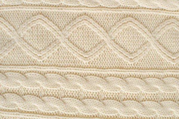 Knitted Milk Sweater Pattern Braids Close Knitted Natural Wool Yarn — Stock Photo, Image
