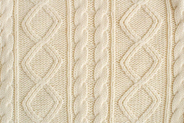 Knitted Milk Sweater Pattern Braids Close Knitted Natural Wool Yarn — Stock Photo, Image