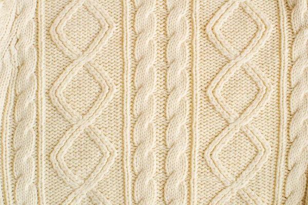 Knitted Milk Sweater Pattern Braids Close Knitted Natural Wool Yarn — Stock Photo, Image