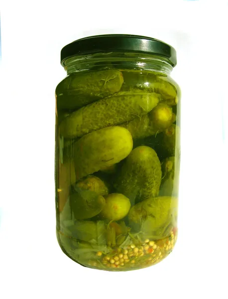 Jar of canned cucumbers — Stock Photo, Image