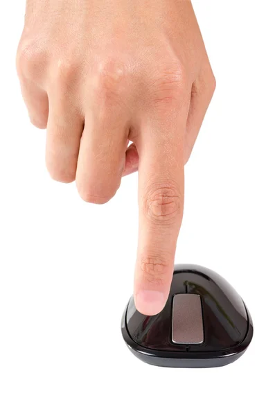 Finger points to right button of touch computer mouse isolated