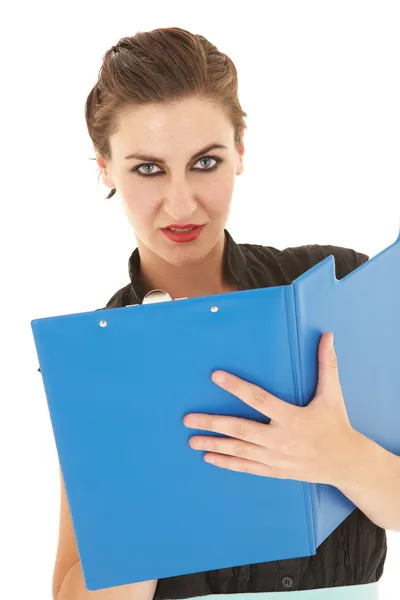 Businesswoman with a blue folder in hands — Stock Photo, Image