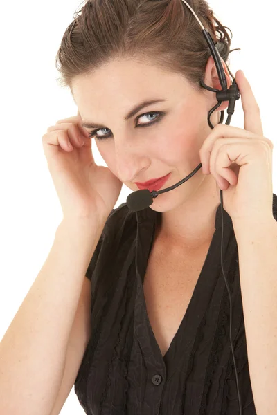 Mujer de negocios con auriculares para teléfono — Foto de Stock