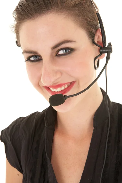 Affärskvinna bär telefon headset — Stockfoto