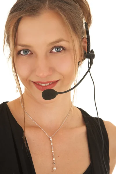 Caucasian businesswoman wearing phone headset — Stock Photo, Image