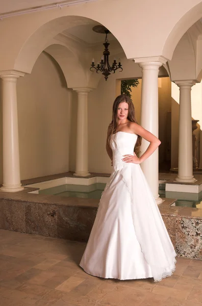 Young Bride with white wedding gown — Stock Photo, Image