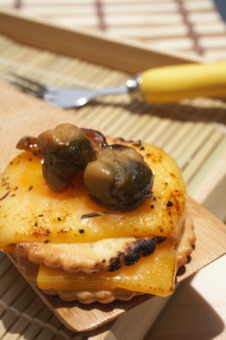 taze midye ve peynirli kraker bir açık mutfak Starter'da