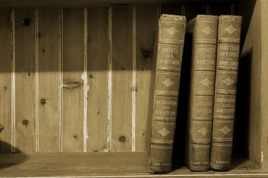 ahşap raf üç eski kitaplar