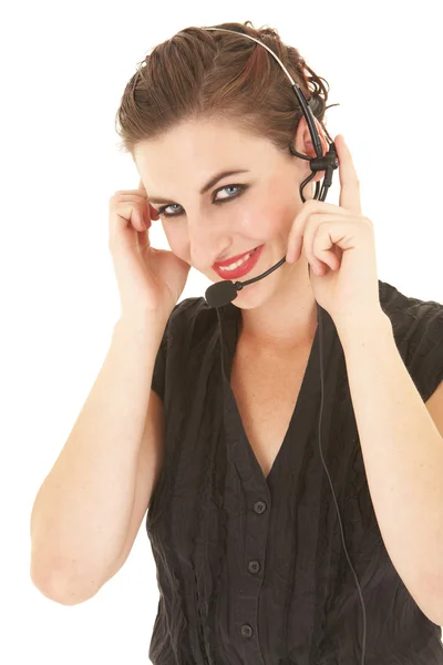 Pengusaha wanita memakai headset telepon — Stok Foto