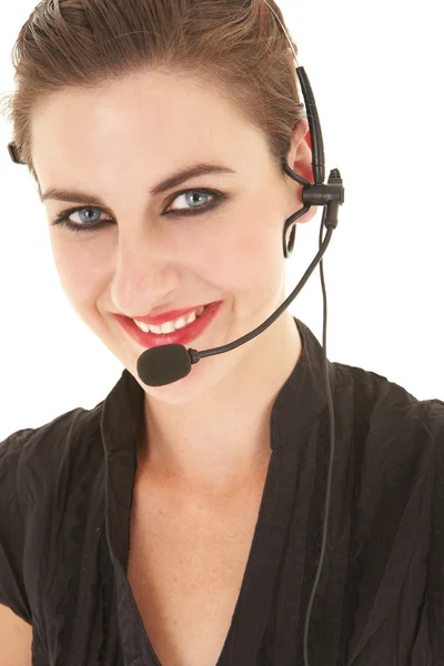 Affärskvinna bär telefon headset — Stockfoto