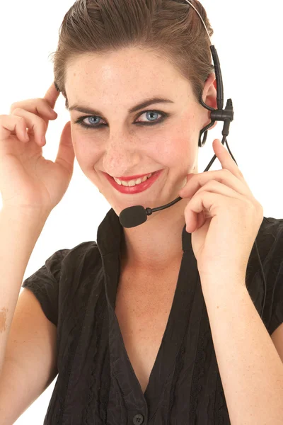 Businesswoman wearing phone headset — Stock Photo, Image