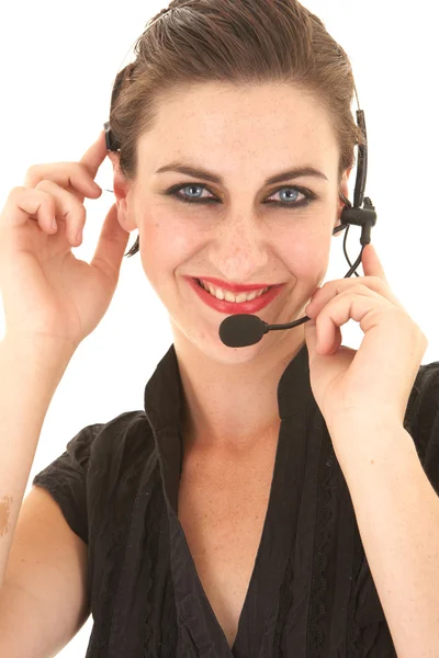 Businesswoman wearing phone headset — Stock Photo, Image