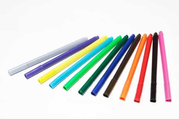 Diagonal fragment of opened colorful markers — Stock Photo, Image