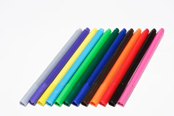 Diagonal fragment of opened colorful markers — Stock Photo, Image