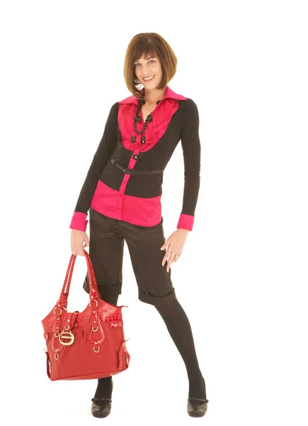 Sexy young adult Caucasian businesswoman with a red leather bag — Stock Photo, Image