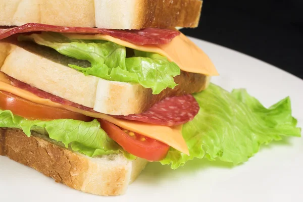 Sanduíche de salame, queijo, tomate e alface — Fotografia de Stock