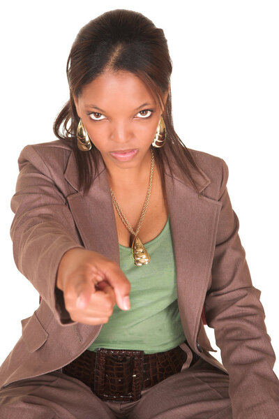 A short smiling African businesswoman