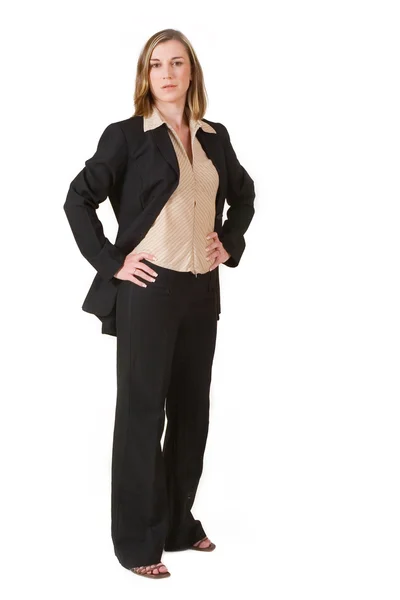 Business woman in formal black suit, standing — Stock Photo, Image