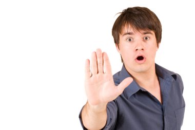 mavi gömlekli elini tutarak işadamı