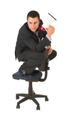 elinde megafon ile işadamı.