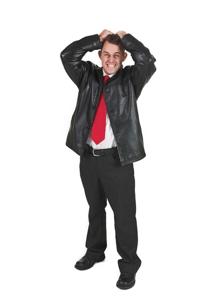 Businessman with hands on head pulling his hair — Stock Photo, Image