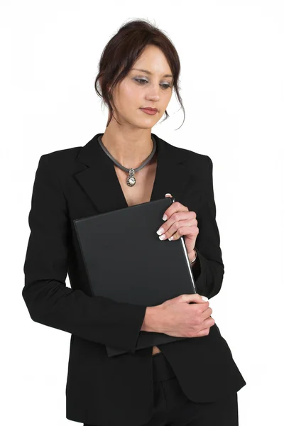 Business woman with black file — Stock Photo, Image