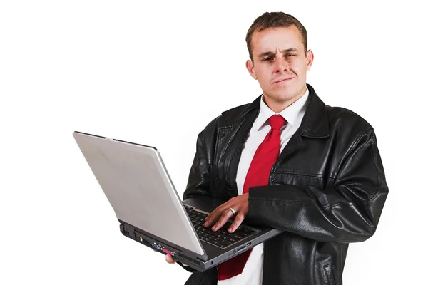 Επιχείρηση άνθρωπος στέκεται με φορητό υπολογιστή — Φωτογραφία Αρχείου