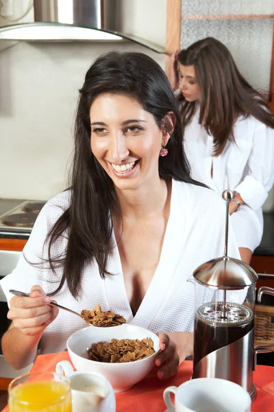 Sexy young adult brunette roommates — Stock Photo, Image