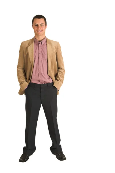 Empresário em uma camisa rosa e camelo jaqueta colorida — Fotografia de Stock