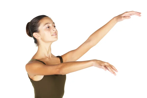 Jonge Kaukasische ballerina meisje op witte achtergrond — Stockfoto