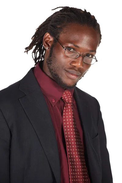 Όμορφος αφρικανική επιχειρηματία στο κοστούμι φοράει γυαλιά — Φωτογραφία Αρχείου