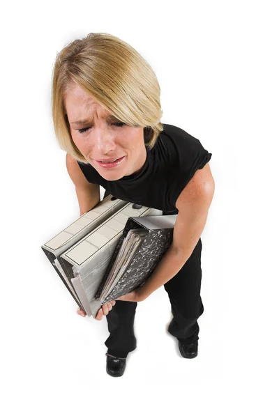 Business woman in black outfit with files — Stock Photo, Image