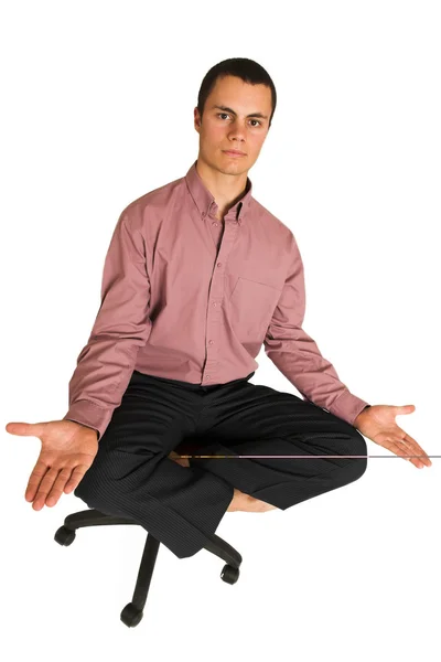 Business man fighting tension, relaxing, meditating — Stock Photo, Image