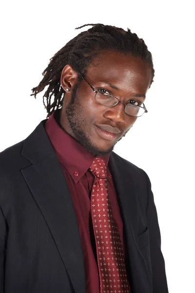 Krásný africký podnikatel v obleku nosit brýle — Stock fotografie