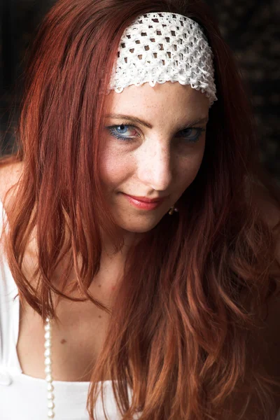 Young female adult fashion model with natural red hair — Stock Photo, Image