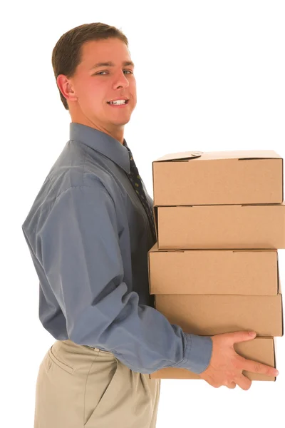 Człowiek niosący pudełka. — Zdjęcie stockowe