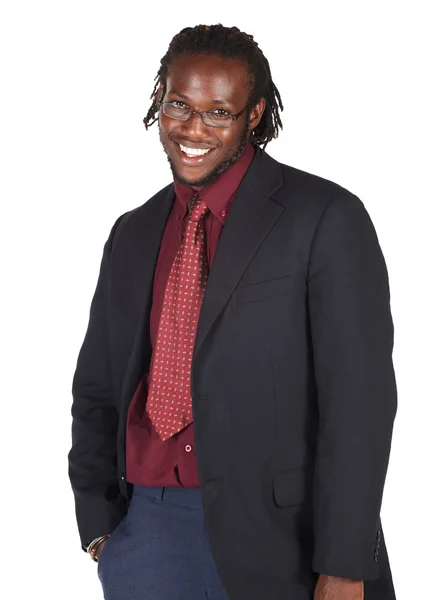 Handsome African businessman in suit wearing glasses — Stock Photo, Image