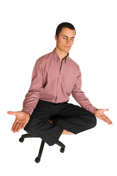 Hombre de negocios luchando contra la tensión, relajándose, meditando — Foto de Stock